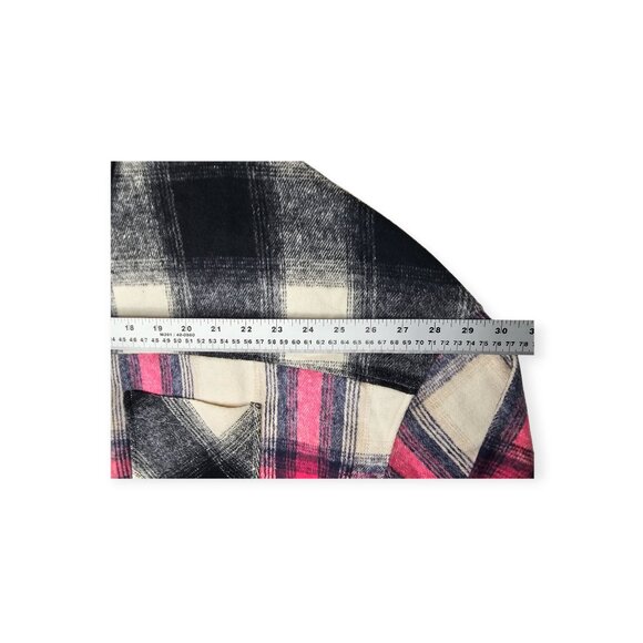 Zenana Pink & Black Plaid Flannel Shirt Size S Button Down Oversized - Picture 4 of 9